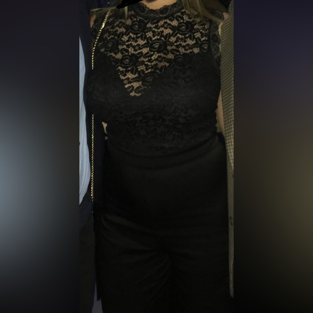Bebe black lace neck jumpsuit
